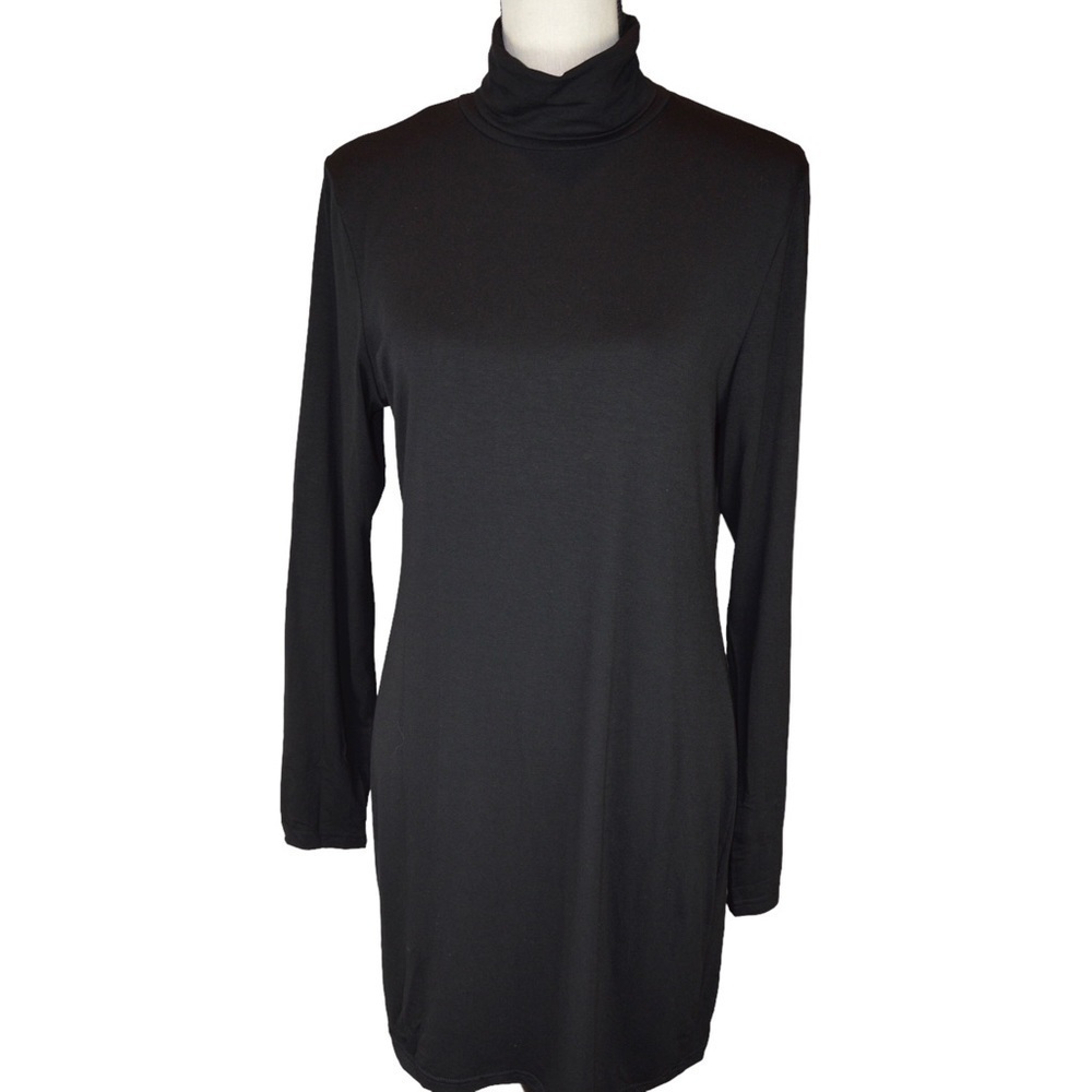 Urban CoCo Women's Long Sleeve Turtleneck Bodycon T-Shirt Dress, Black -‎ Large